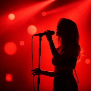 backlit singer with red lights to demonstrate color psychology