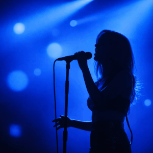 backlit singer with blue lights to demonstrate color psychology