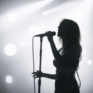 backlit singer with white lights to demonstrate color psychology