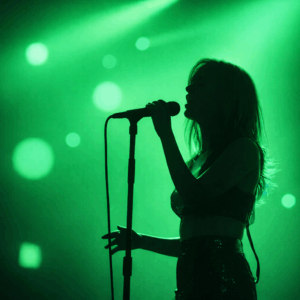 backlit singer with green lights to demonstrate color psychology