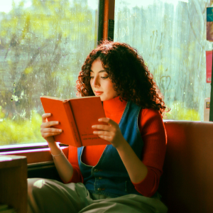 travel gift ideas: woman on a train reading a book