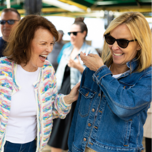 women full of energy laughing, novelty as delight