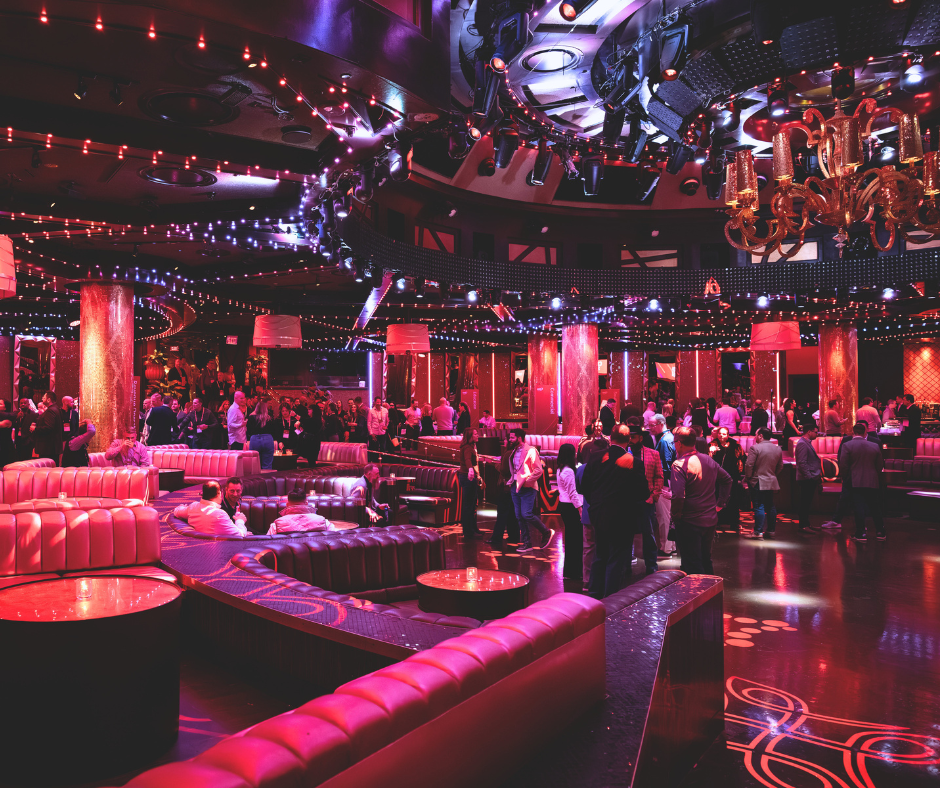 large sales event with people gathered in a restaurant setting