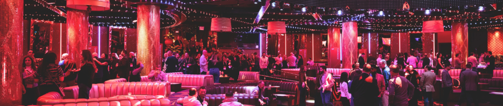 large sales event with people gathered in a restaurant setting