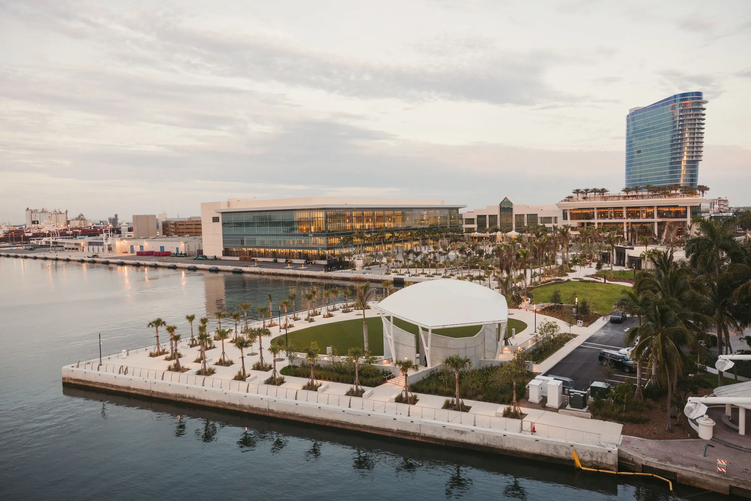 Waterfront venue hosting the Moody’s Exceedance 2026 client conference at dusk.